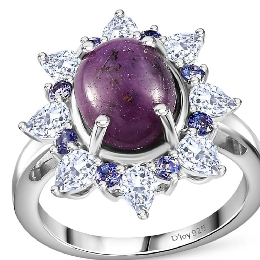 Natural Indian Star Ruby Moissanite Tanzanite Ring In Sterling Silver Size 7 - Picture 7 of 7